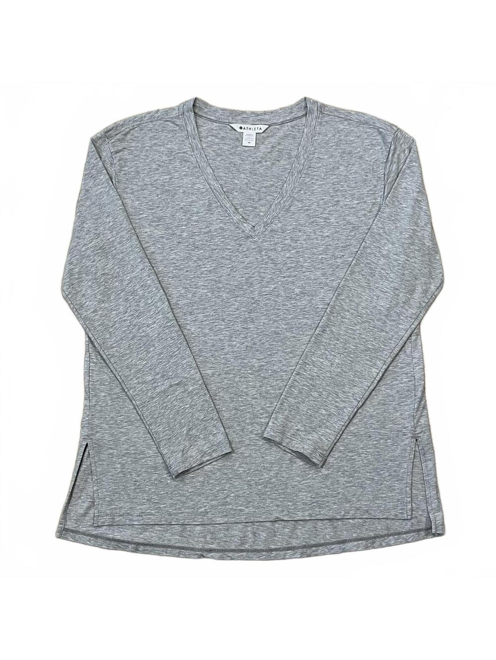 Athleta Outbound V Neck Top Long Sleeve Heathered Gray Size Medium